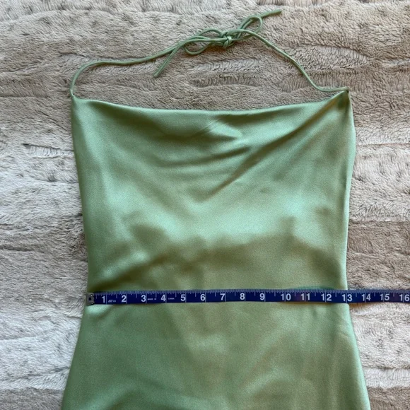 Alice + Olivia Harmony Drapey Asymmetrical Midi Cowl Slip Dress in Light Sage - Picture 10 of 15